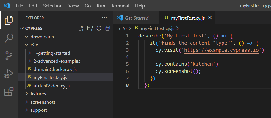 Learn automation with cypress first test code