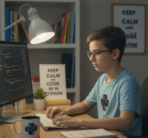 a boy coding in python oops concept